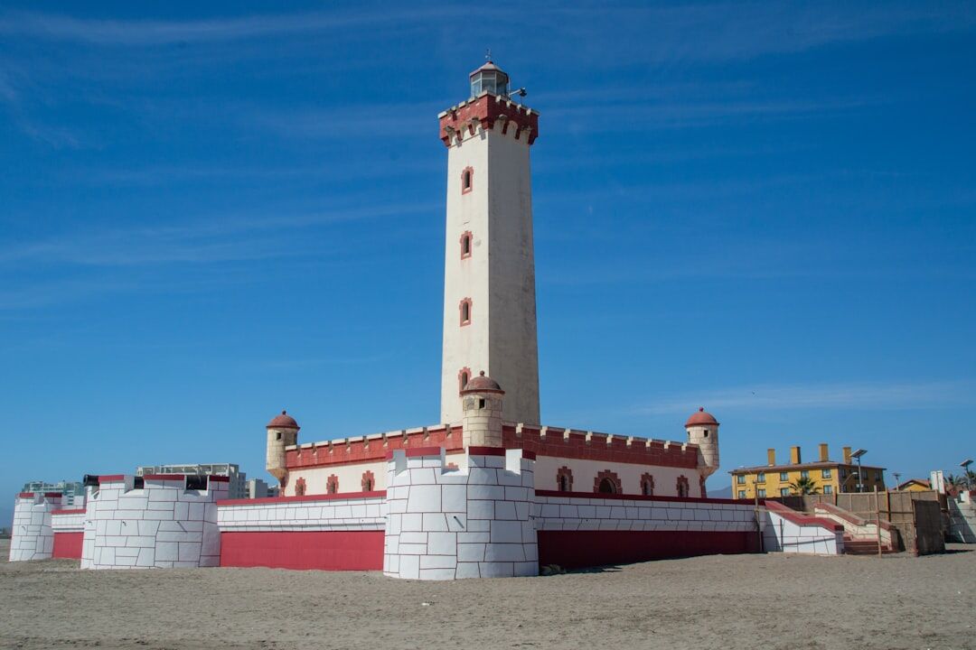 Coastal boardwalk and lighthouse in La Serena, Chile