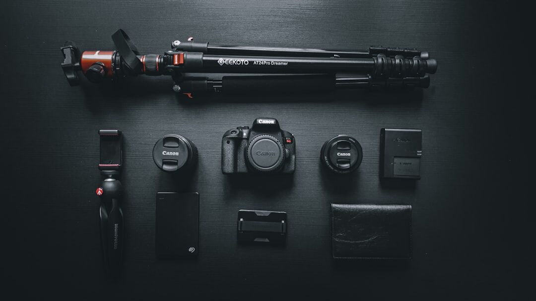 Photography equipment laid out before a business shoot